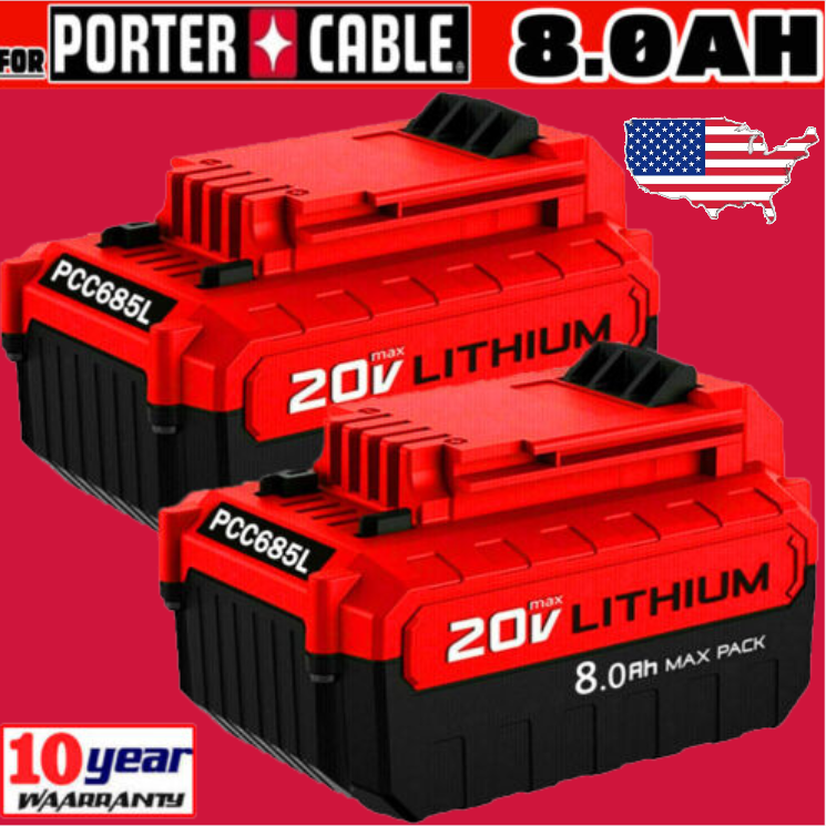 PACK 20 Volt 8.0Ah Lithium-ion Battery for Porter Cable 20V MAX PCC685L PCC680L