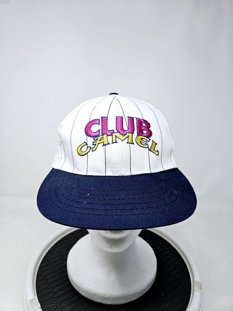 Vintage Club Member Camel Tobacco Striped Snapback Hat Embroidered Green Bill