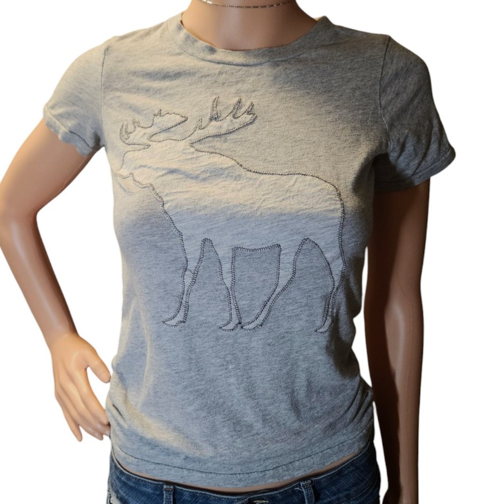 Wms Y2K Abercrombie & Fitch Moose Graphic Baby Tee XS PREPPY 2000S GIRLHOODCORE-image