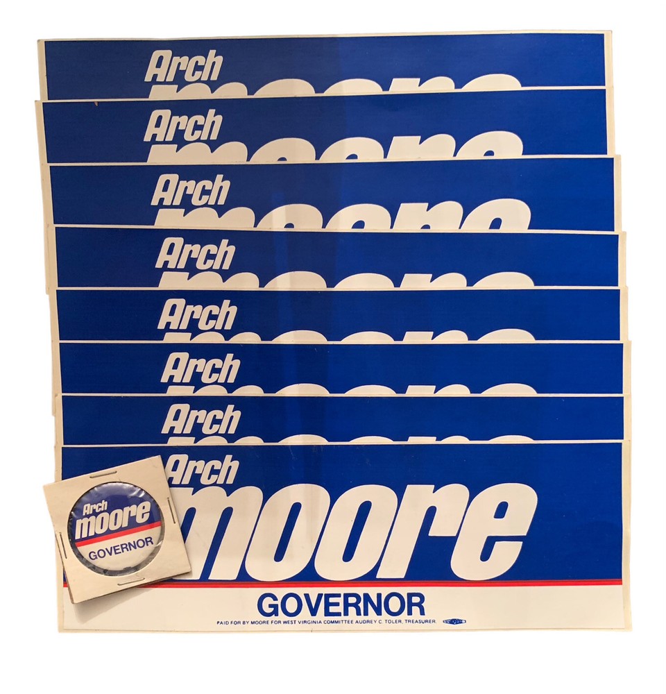 (8) Arch Moore For Governor West Virginia Bumper Stickers & Button Badge Wv