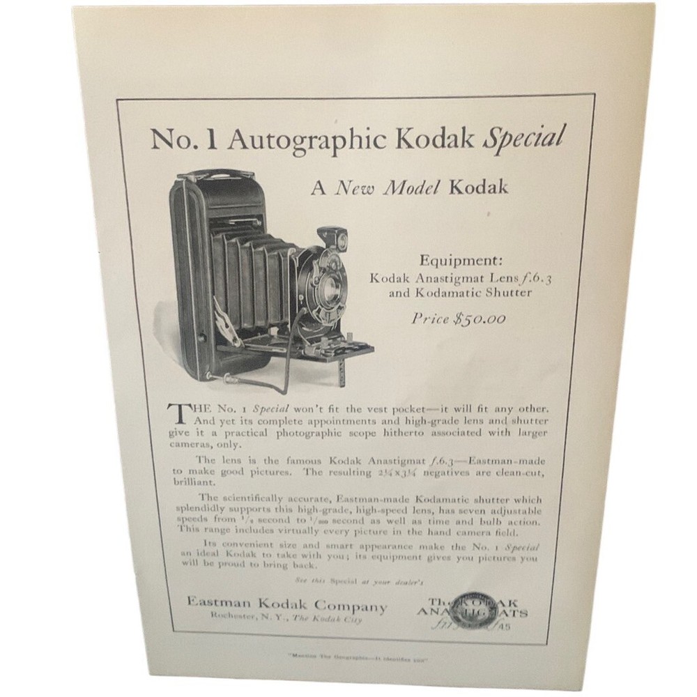 Vintage 1922 Kodak Autographic Camera Ad Advertisement