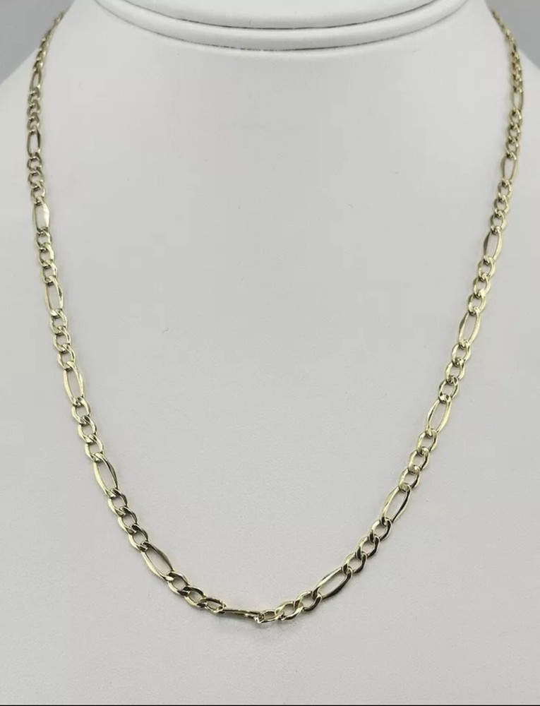 10KT Yellow Gold 4mm Figaro Link Chain Necklace 18 Inches Genuine Jewelry