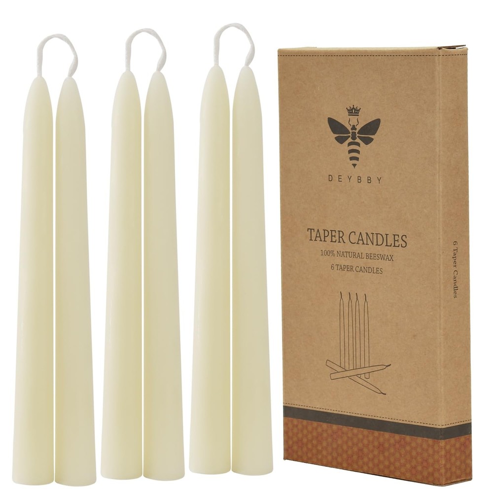 Natural white beeswax candles, 8-inch, 6-pack, smokeless-image