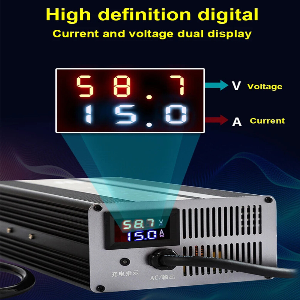 48/60/72V Li-ion Lifepo4 Lithium Battery Fast Charger Current Adjustable 1A-10A