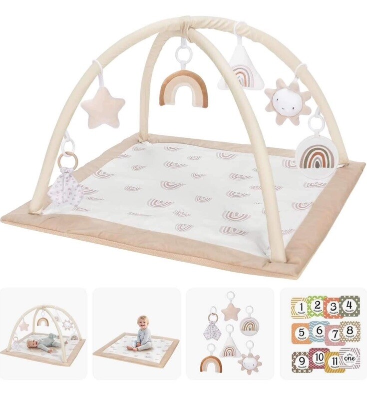 Washable Tummy Time Mat, Baby Play Gym with 6 Featured Toys, Baby Gym for Inf...