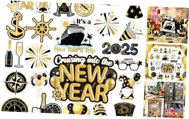 Xuhal 23-Pc Gold Black New Year Cruise Door Magnets for Refrigerator