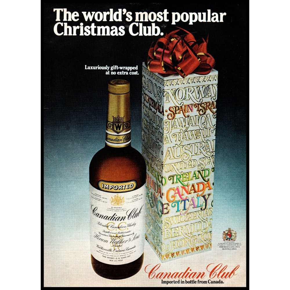 1975 Canadian Club Rye Whisky Vintage Christmas Gift Box Print Ad with Bow Wall Art  -image