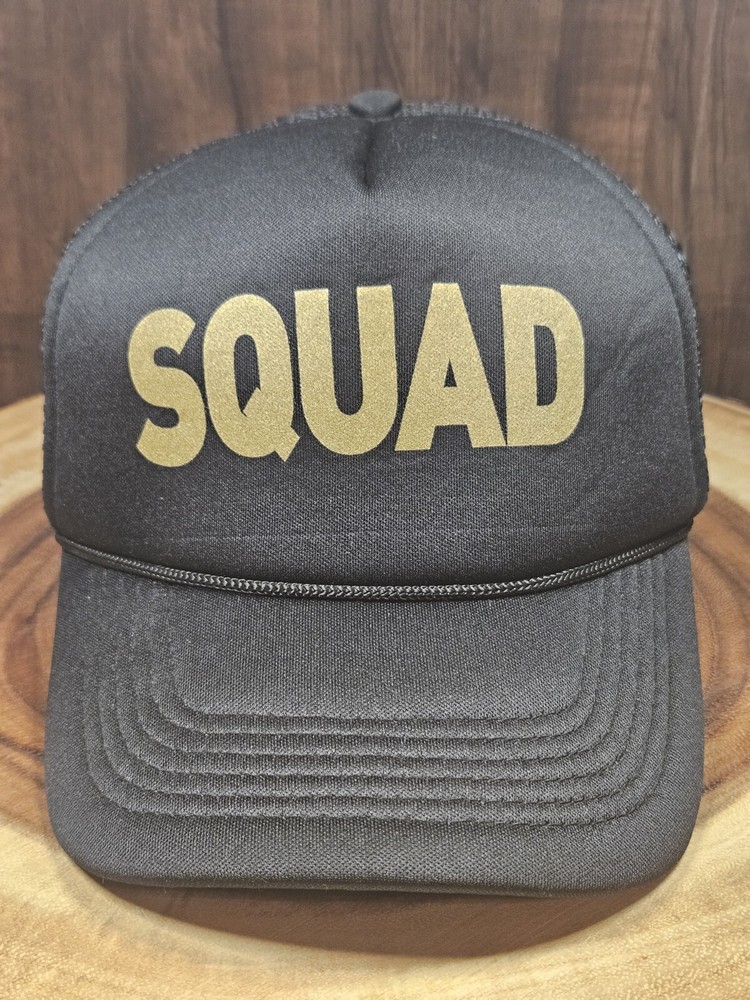 Squad Trucker Mesh Back Snapback Adjustable Hat Cap Black/Gold