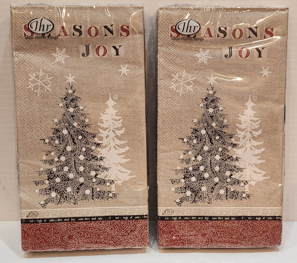 2 Ideal Home Range Noel Noel Season's Joy Tissue 13x16 Guest Towels Packs of 16