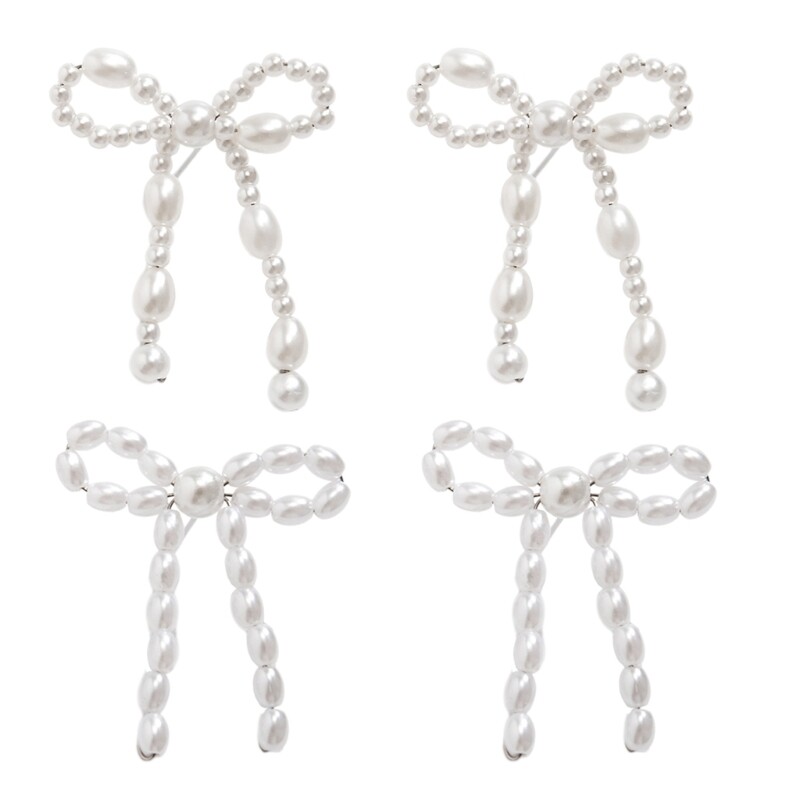 Delicate Bowknot Stud Earrings with Imitation Pearls for Women