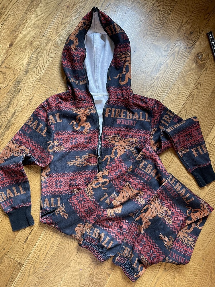 Mens Fireball Whisky One Piece Unitard Pajama Unionsuit Unisex Sz M Frat Party