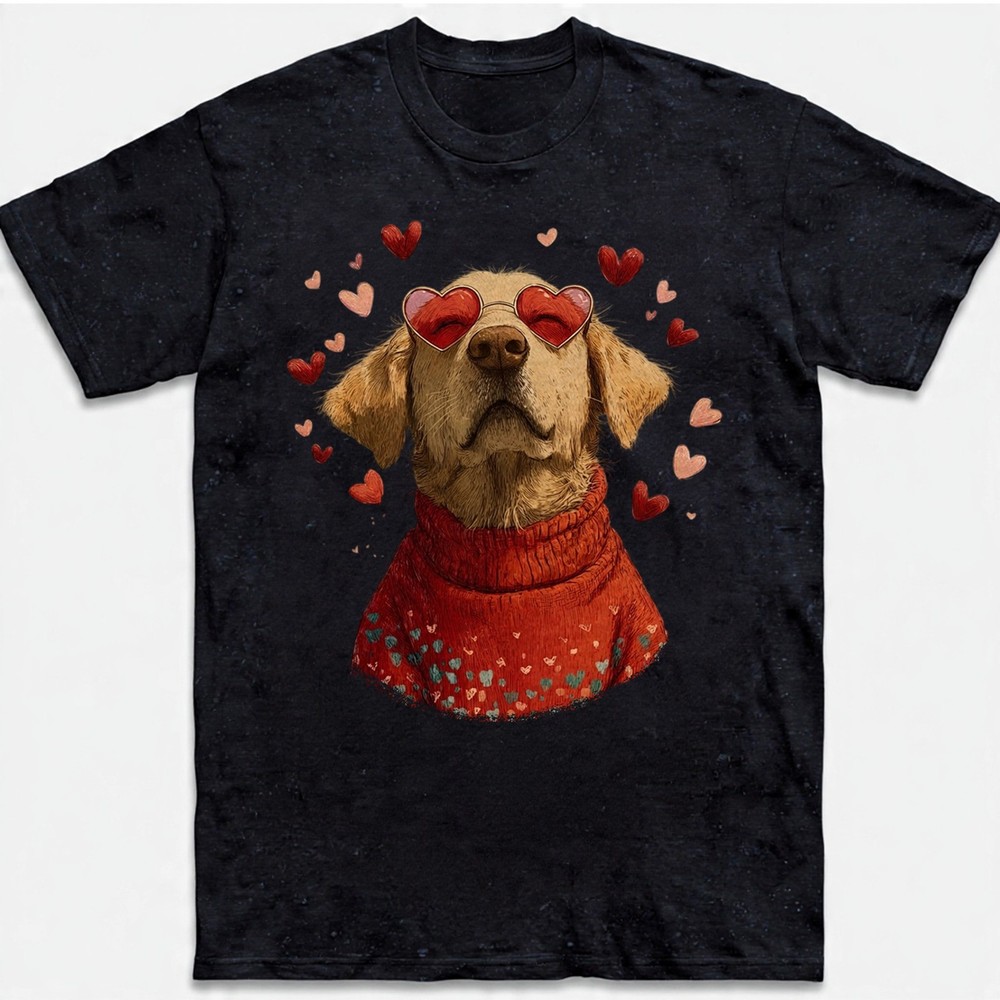 Golden Retriever T-Shirt Valentines Day Dog Heart Sunglasses Cute Puppy Gift