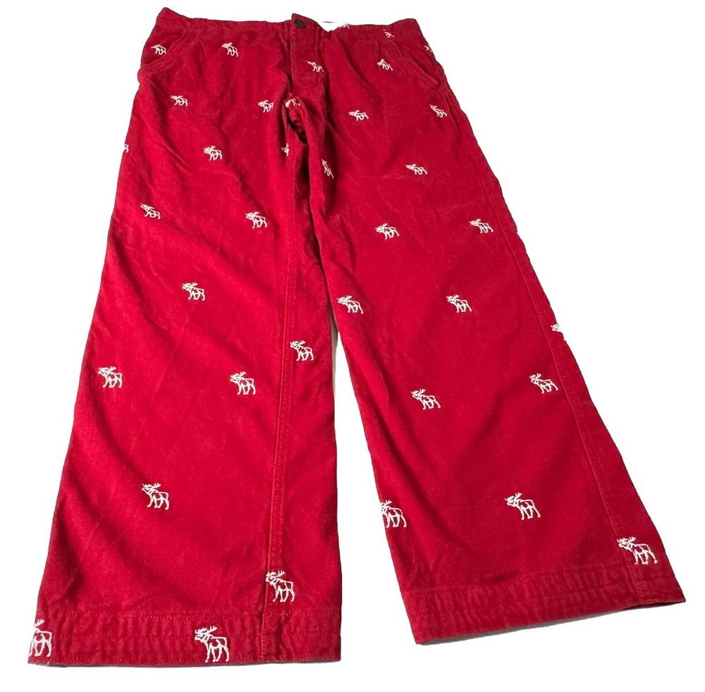 ABERCROMBIE FITCH XL Red All Over Moose Print Heavy Cotton Joggers Pants 40 x 32-image