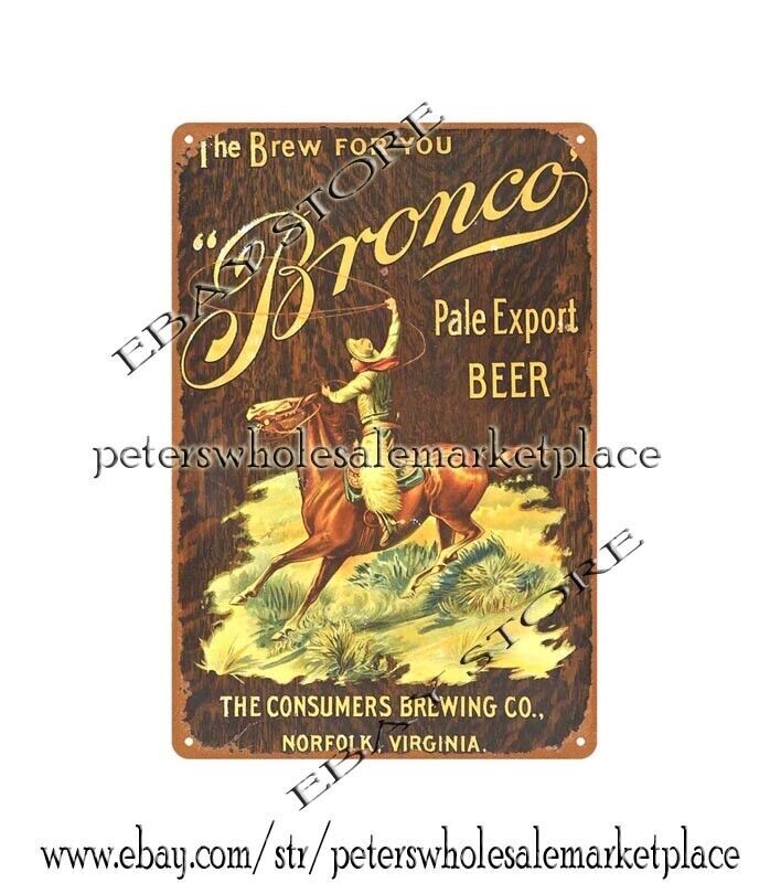 Vintage Bronco Export Beer Metal Tin Sign for Kitchen Wall Decor