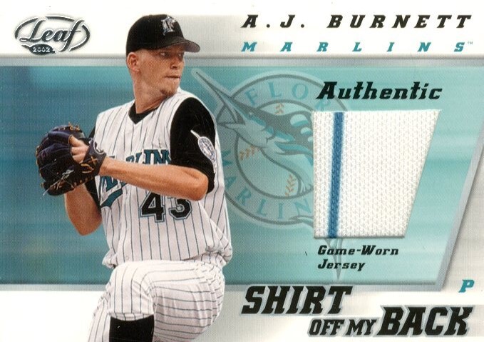 2002 Leaf Shirt Off My Back Florida Marlins Baseball Card #AB A.J. Burnett Jsy-image