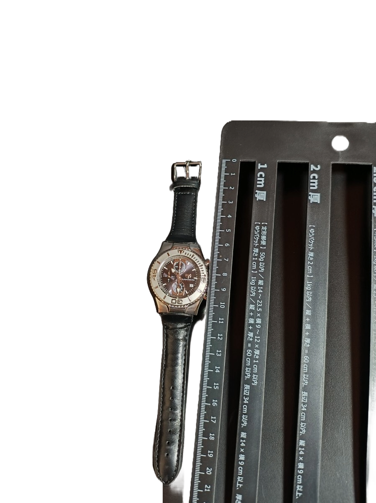 Techno Marine Techo Leather Black Chronograph Watch Auth w/Box from Japan