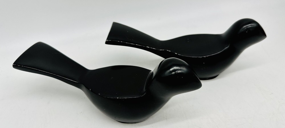 vintage pair black metal birds paperweight unique rare