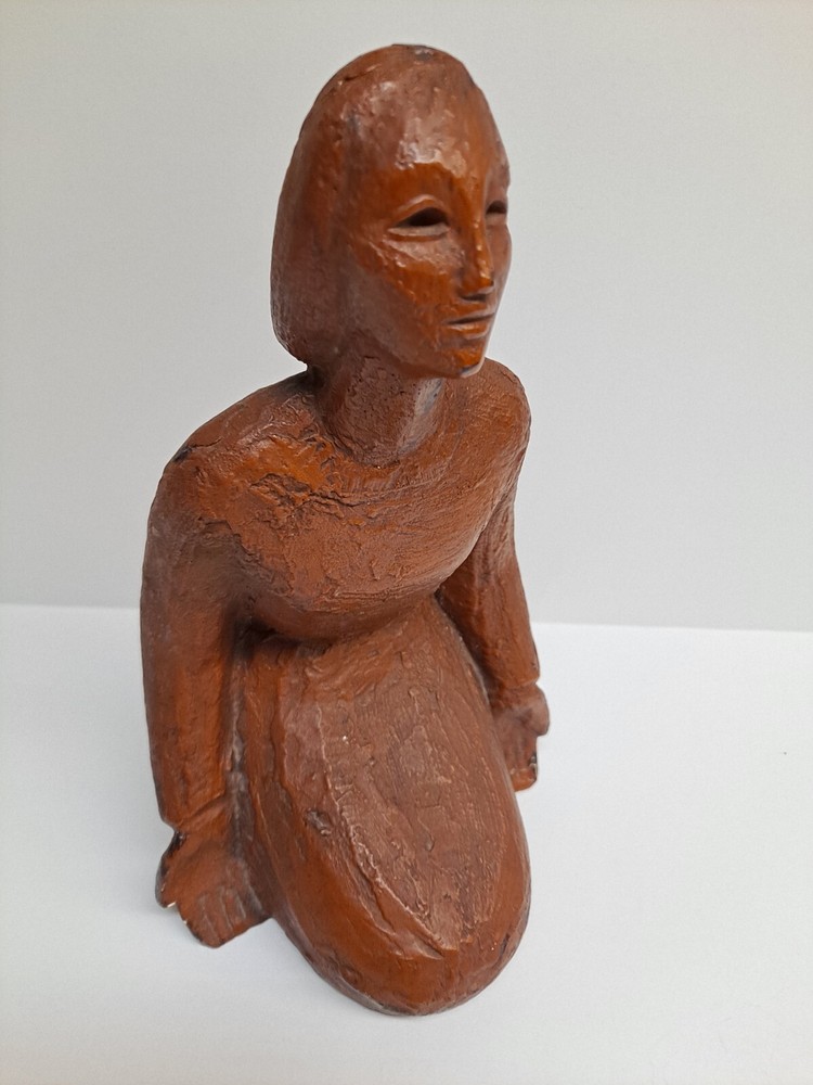 Vintage 1973 Abbey Press St Meinrad Figurine woman kneeling modernist sculpture.-image