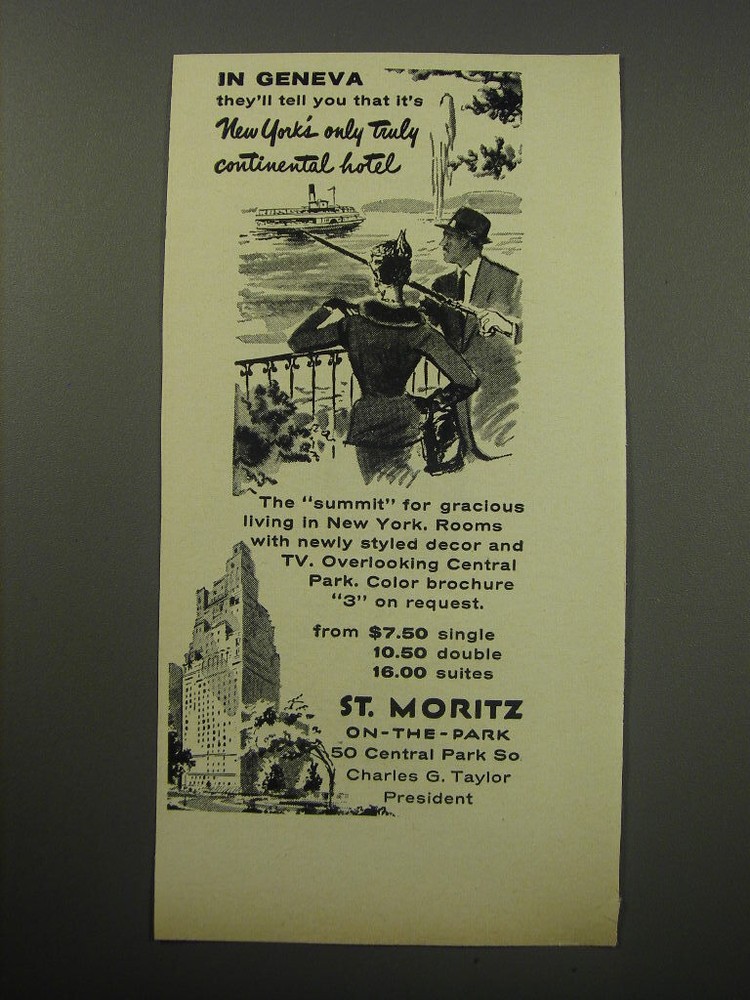 1955 St. Moritz On-The-Park Hotel Ad - In Geneva they'll tell you