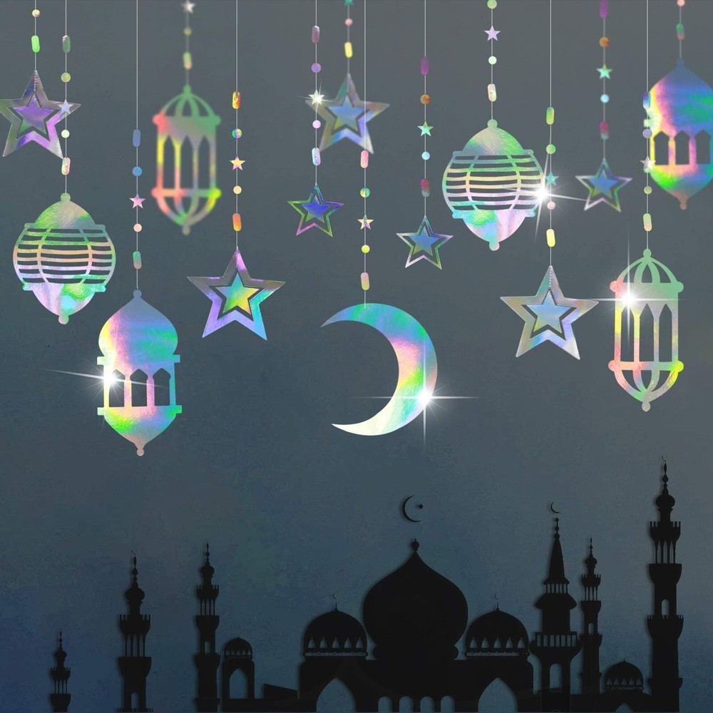 Cheerland Iridescent Star Moon Lantern Garland Decorations for Ramadan Eid Mu...