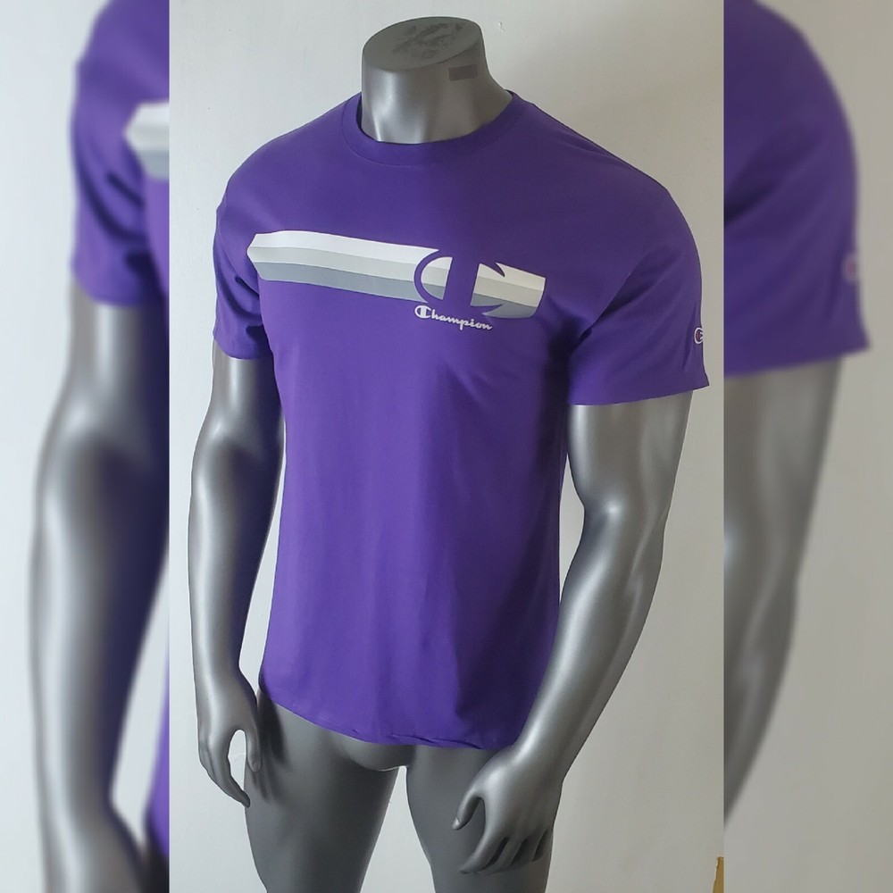 Champion Men’s Purple Classic Jersey Tee with C Logo and Stripe Bars Size M