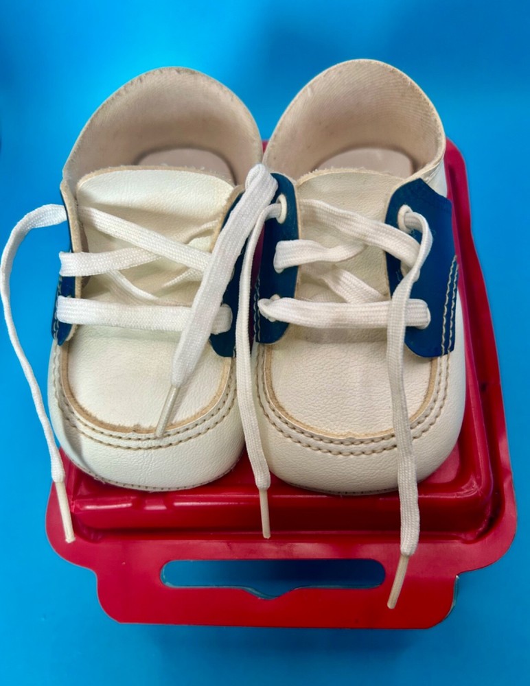 VTG WEE KIDS Baby Shoes 2 White & Blue Saddle Oxford Soft Sole Washer/Dryer Safe