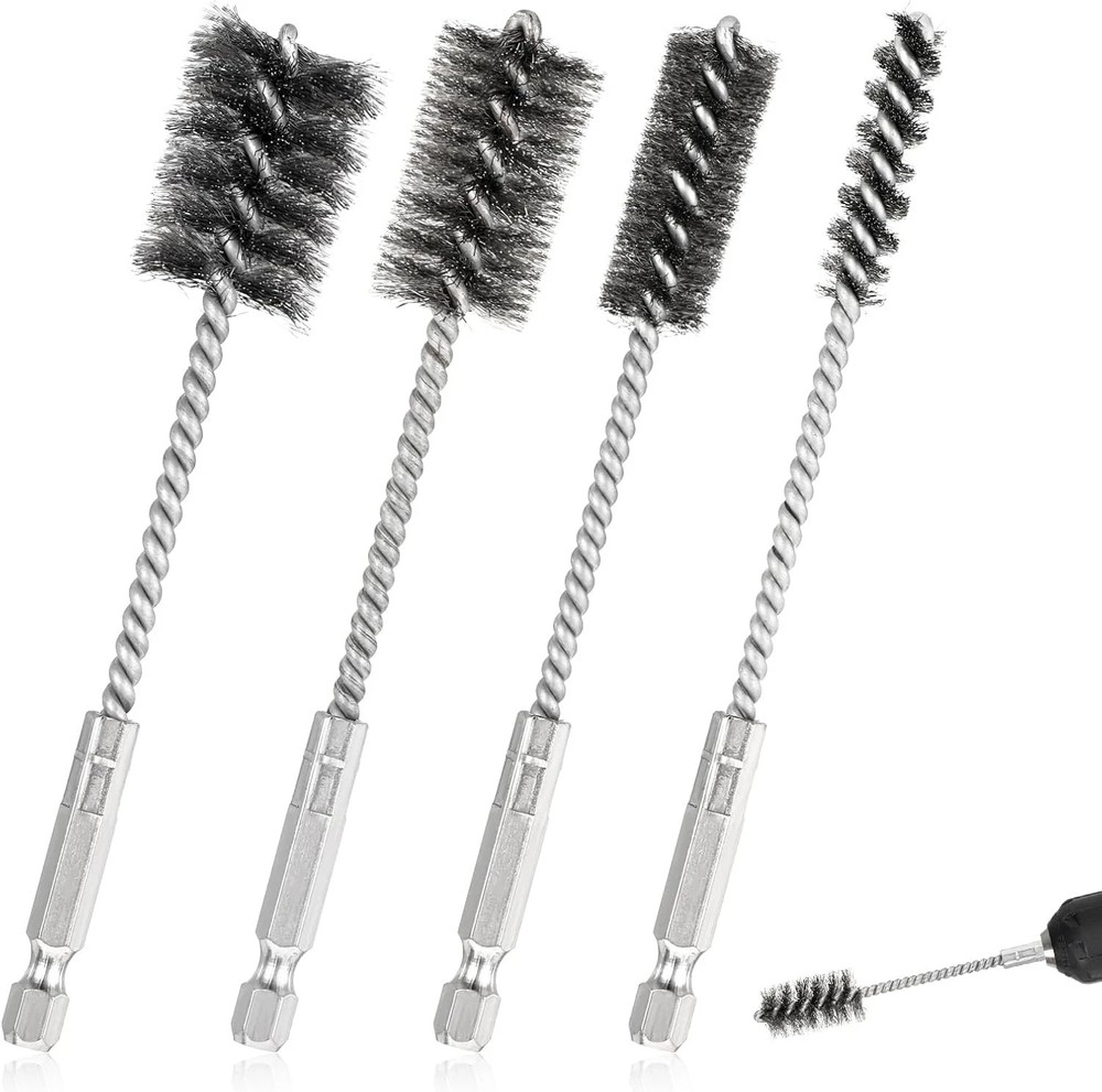 4 Pcs Stainless Steel Wire Brushes for Drill Stainless Steel Bore Brush Set 3/8'