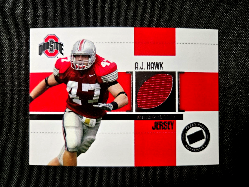 AJ HAWK GAME USED PATCH!! 2006 PRESS PASS SE-SILVER!!-AJ HAWK RC!!
