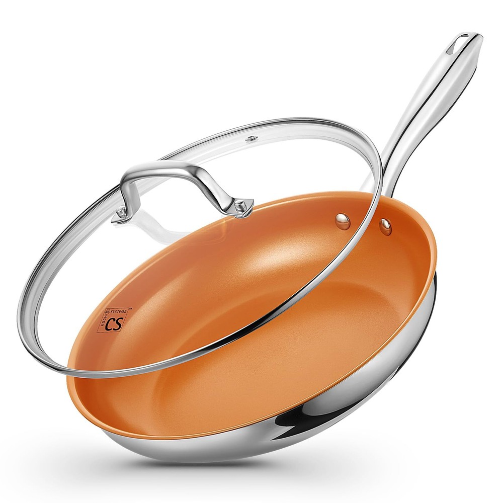 Stainless Steel Pan with Lid, 8 Inch Stainless Steel Frying Pan with Nonstick...