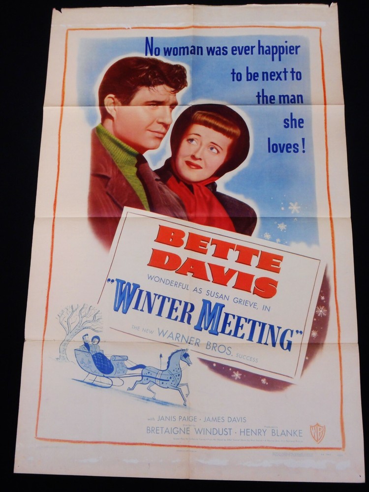 WINTER MEETING 1948 * BETTE DAVIS * JIM DAVIS * BEAUTIFUL ONE SHEET MOVIE POSTER