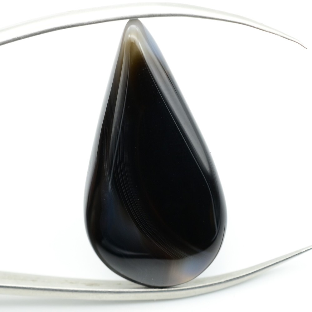 AAA+ Natural Black Onyx Cabochon Faceted Gemstone 23Ct 34x17mm R-68