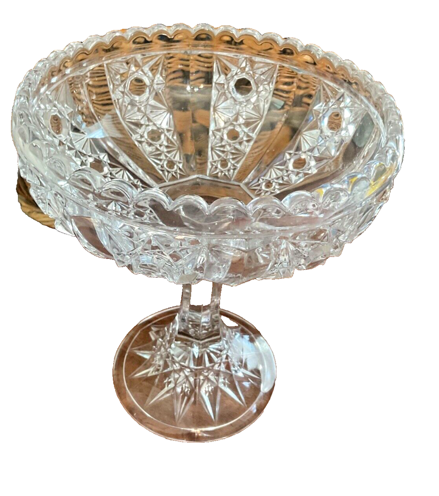 Vintage Glass Pedestal Candy Dish with Elegant Etched Design  