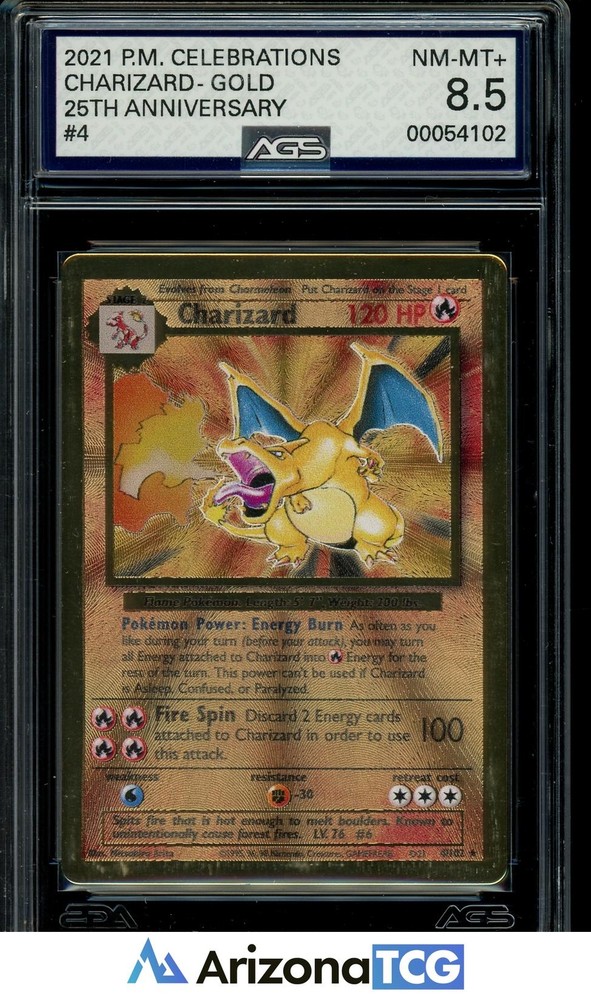 Pokemon 2021 Charizard #4 Gold Metal Celebrations 25th Anniversary AGS 8.5