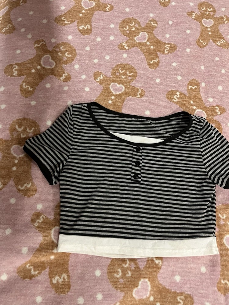 Grunge Y2K 2000s Black And White Stripped Top Xs