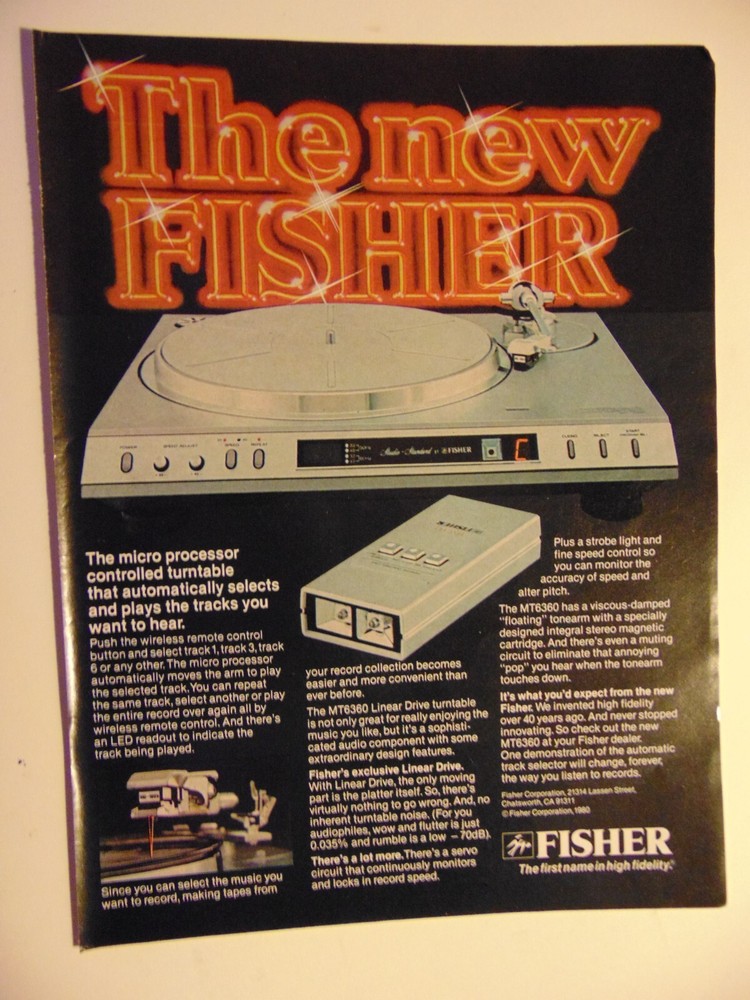 1980 Fisher MT 6360 Linear Drive Vintage Turntable Print Ad