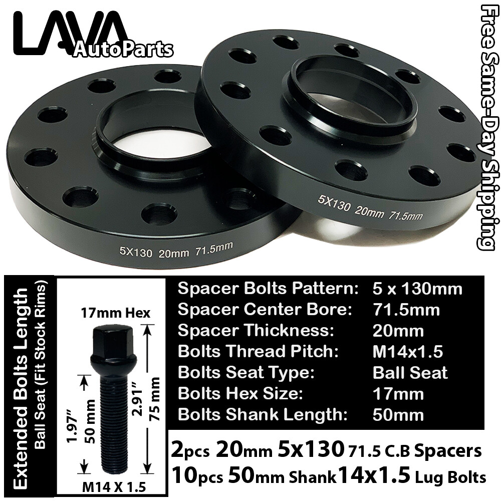 2PC 20MM THICK 5X130 71.5MM C.B WHEEL SPACER+14X1.5 BOLT FIT AUDI VW PORSCHE