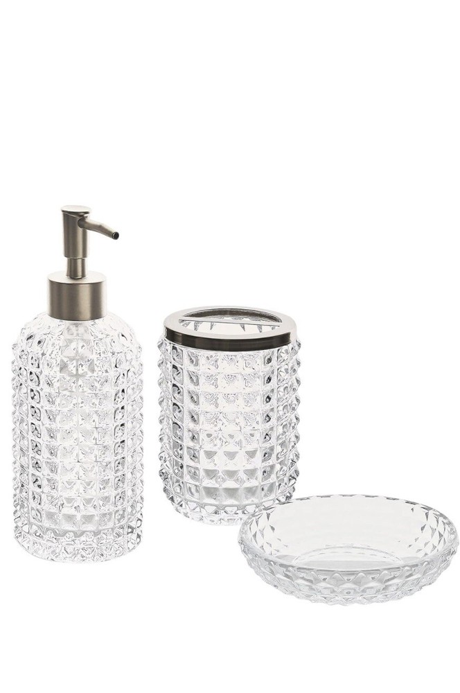 Brazelton 3 Piece Bathroom Accessories Set - Toothbrush Holder Crystal Glass