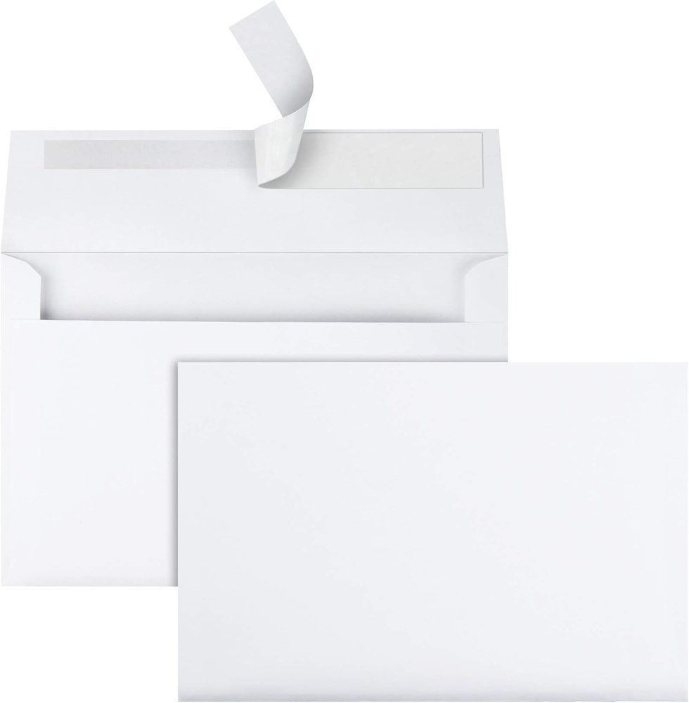 A9 Greeting Card Envelopes with Self Seal Closure, 5-3/4 X 8-3/4, 24 Lb. White,