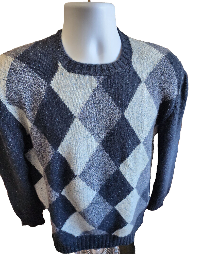 Drumohr 100% Cashmere 4 Ply Thick Argyle Knit Blue Sweater S / M Scotland $995