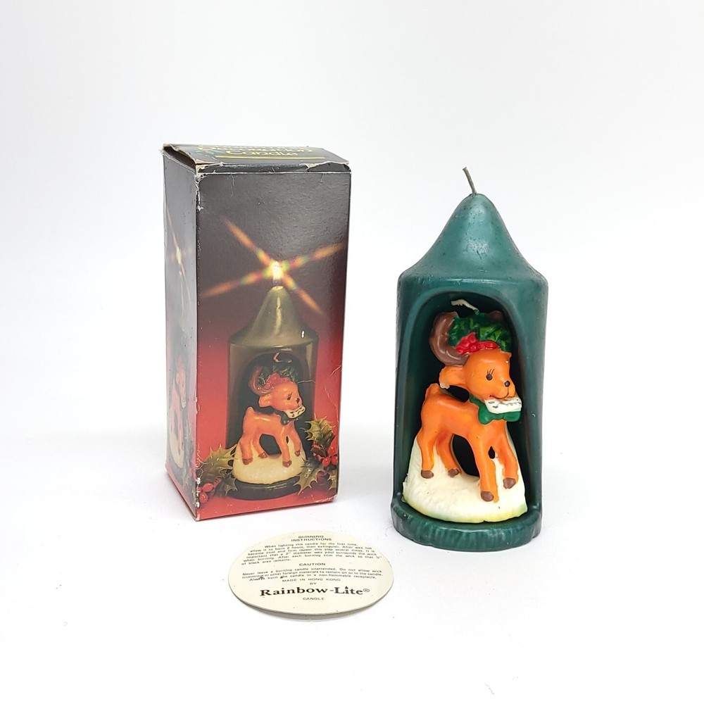 Christmas Holiday Rainbow Lite 2 In 1 Reindeer Candle 70's Original Box