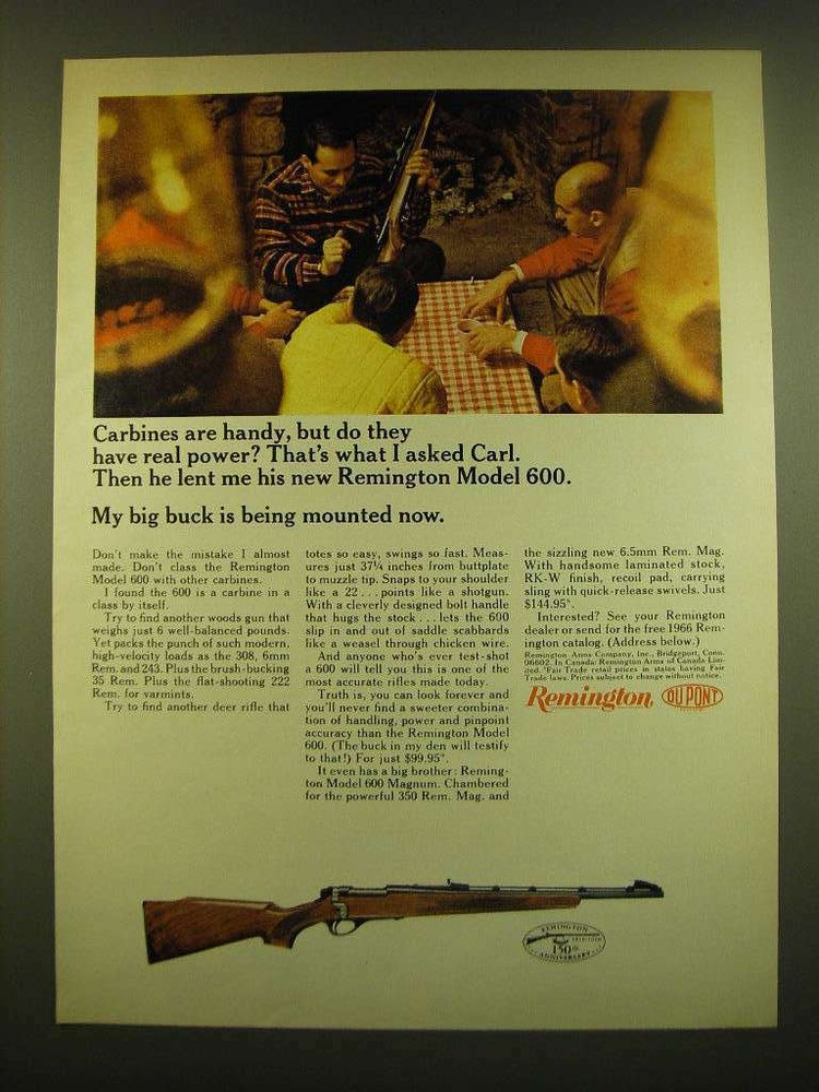 1966 Remington Model 600 Carbine Ad - Carbines are handy