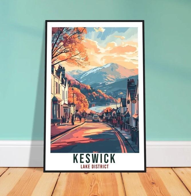 Keswick Lake District Travel Print Wall Art Home Decor