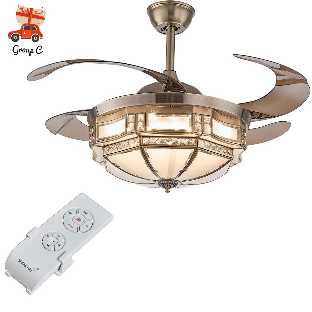 42” Tiffany Style Ceiling Fan with Light LED Chandelier Remote Control Fandelier