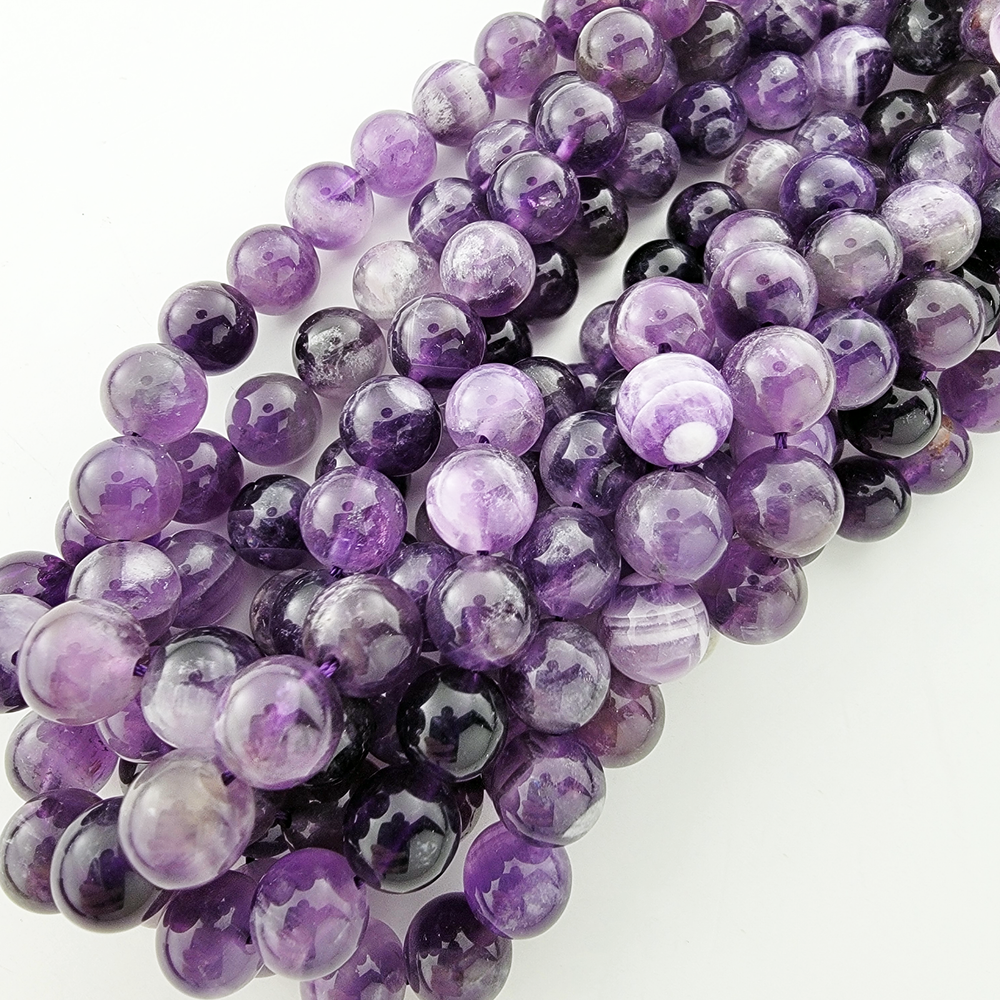 Chevron Dream Amethyst Beads Natural Smooth Round 6mm 8mm 10mm Genuine Gemstone