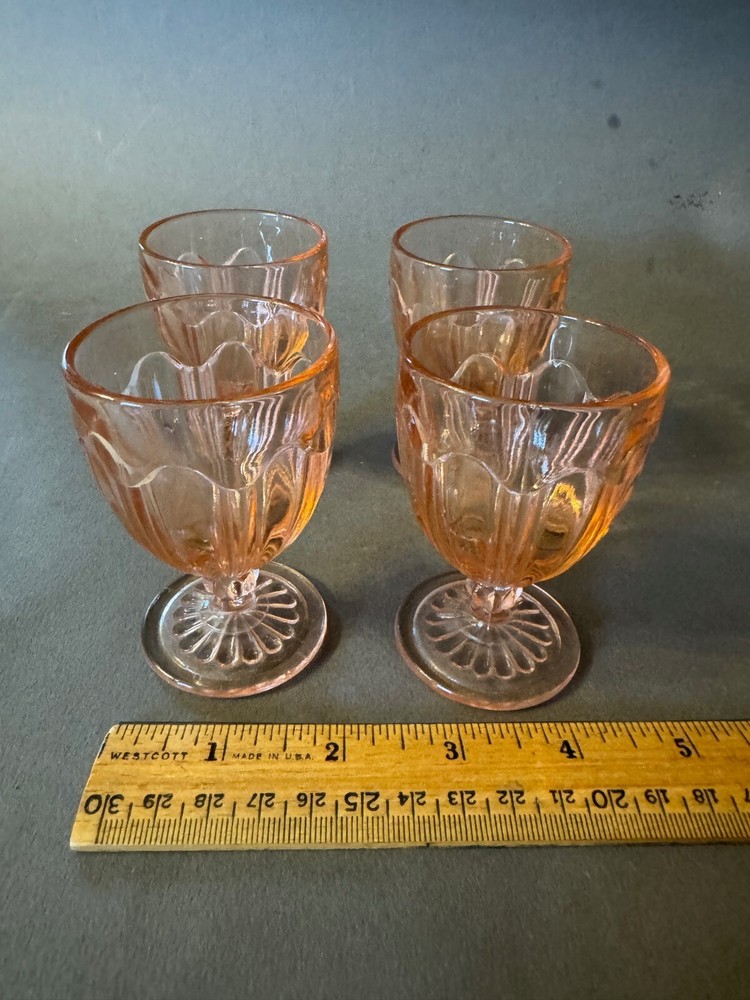 4 HOCKING COLONIAL PINK KNIFE FORK 3OZ FOOTED TUMBLER CORDIAL DEPRESSION GLASSES