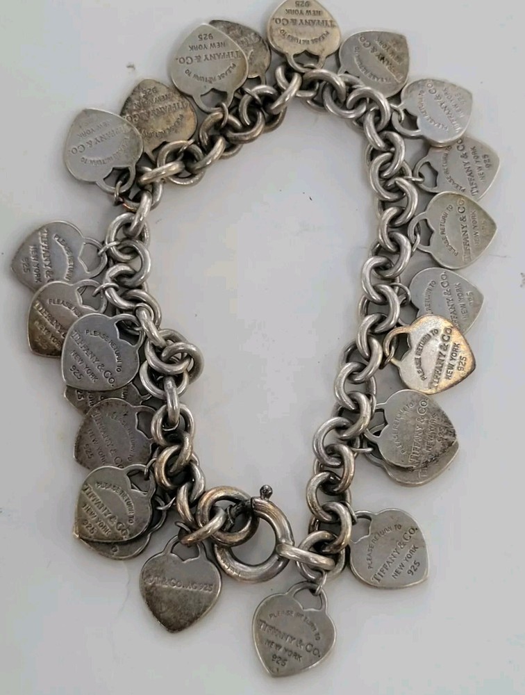 Tiffany & Co New York Multi Mini Heart Charm Bracelet Sterling Silver 925