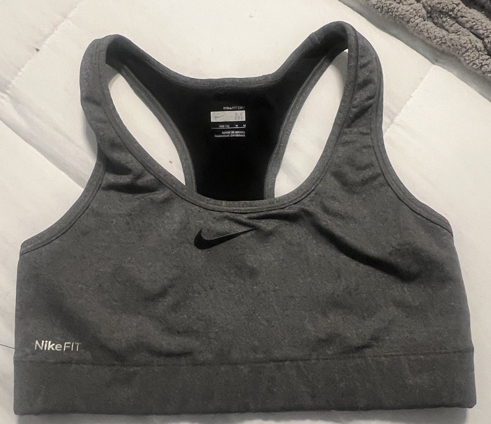 Nike Dri-FIT Swoosh Women's Size Medium Gray Sports Bra Gym Workout