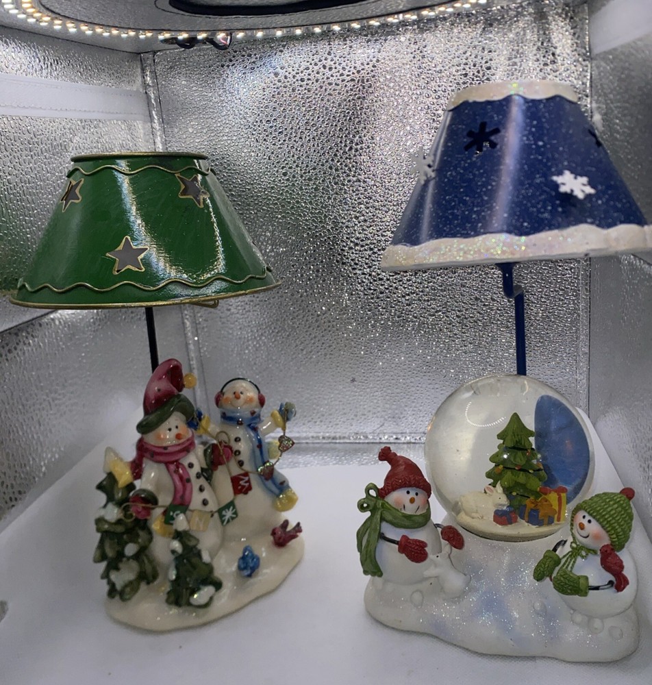 Christmas snow globe tea light holder with snowman and shade