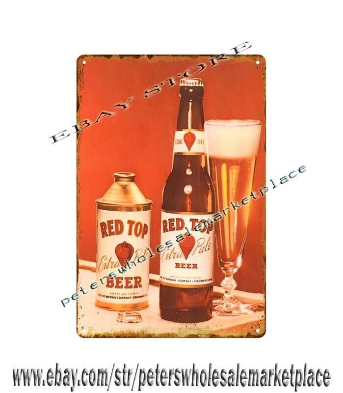 Vintage RED TOP BEER Pub Metal Tin Sign - Retro Wall Decor for Bar & Living Room