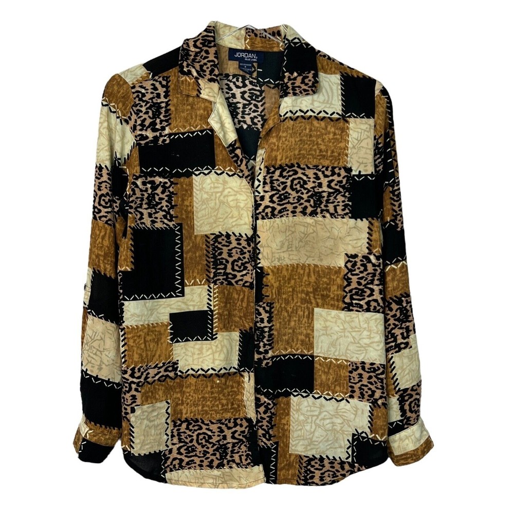 Vintage Y2K Mixed Animal Leopard Print Button Up Blouse 00s Womens Small